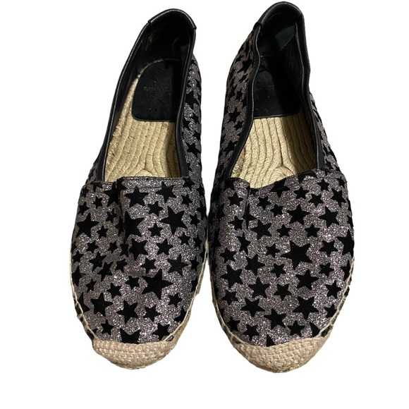 SAINT LAURENT Star Espadrilles Black and White Leather Women's EU 39 Sparkly - Picture 9 of 15